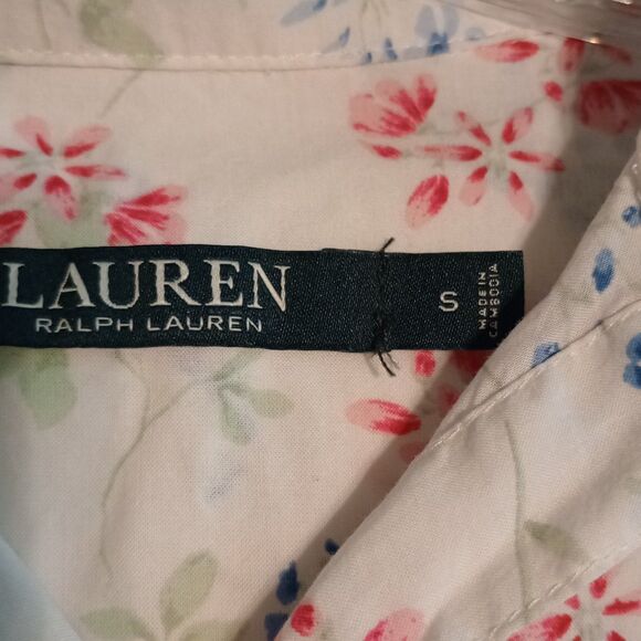 Lauren Ralph Lauren Lightweight Floral Roll tab Monogram 3/4 Sleeve size S - Picture 4 of 9
